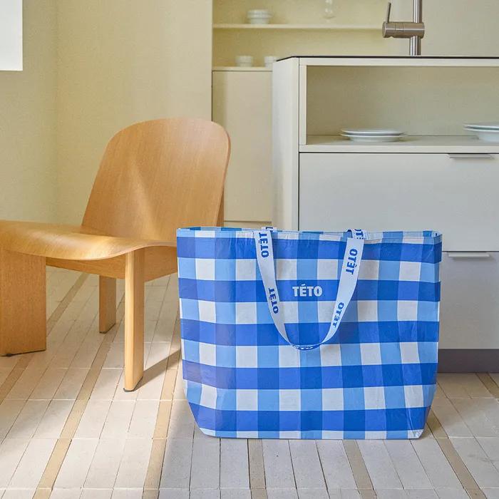 Teto Reusable Bag Checkerboard Blue L