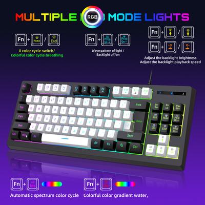 G69 USB Wired Gaming Keyboard 87 Keys Mechanical Feeling Gamer Keyboard Glowing Keyboard for Computer Laptop FDS