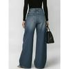 Newly Wide Leg Eyeslet Jeans Pants Sexy Women High Waist Elegant Streetwear Holes Denim Straight Trousers
