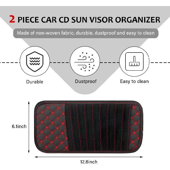 2PCS Car CD Visor Storage Cases, Sun Visor Organizer Disc Holder with 10 DVD Storage Sleeves, Vehicle Sunshade Anti-Scratch Leather CD Case Wallet