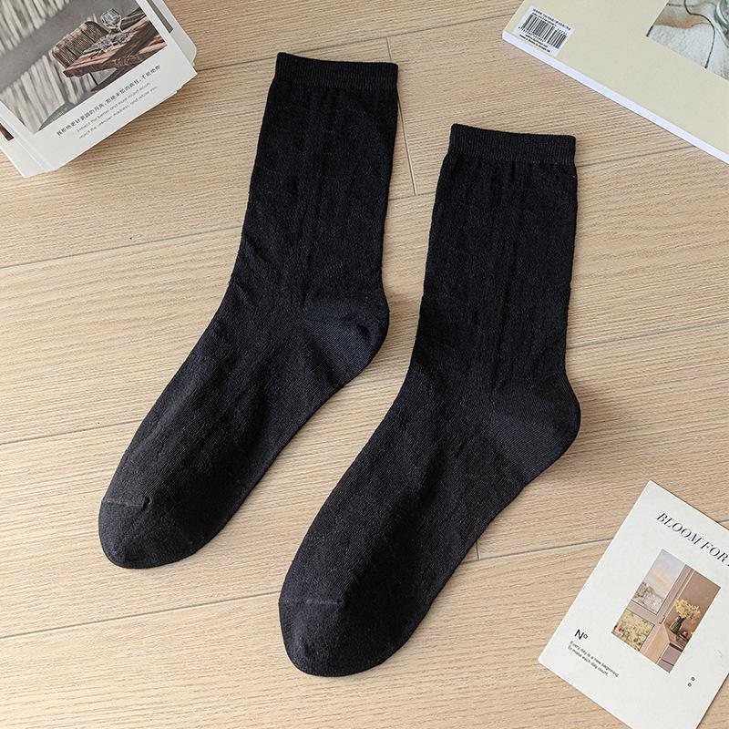 

Женские тонкие однотонные кружевные сетчатые полые дышащие присборенные простые бесшовные носки-трубы из хлопка 1 pair чёрный