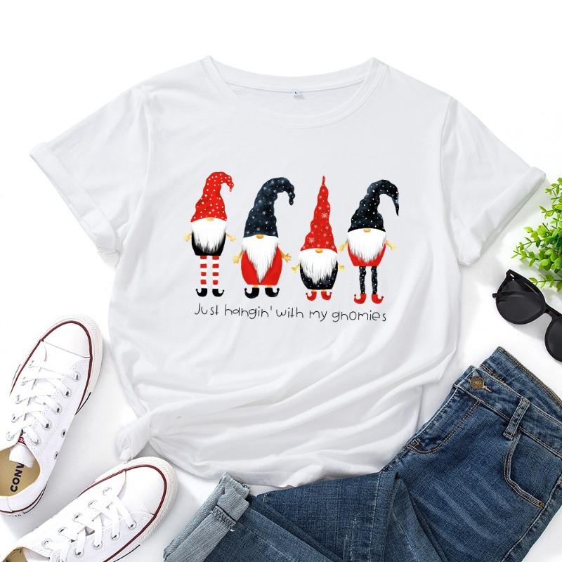 Summer Christmas Women's Printed Cotton Loose Round Neck Short Sleeved T-Shirts Women’s