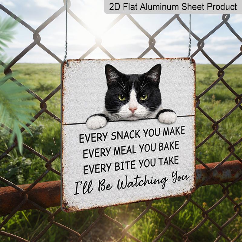 2D Flat, 1pc, Cat Lover Decor, Vintage Aluminium Sign, Funny Cat Watching Sign, Playful Decoration for Kitchen, Dining, Office, Entryway, Porch