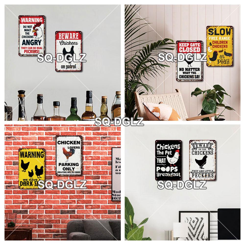 SQ-DGLZ Placă metalică vintage de avertizare Ouă de găini Placă de tablă Placă pentru magazin Home Bar Decor de perete Autocolant Placă de decorare Poster