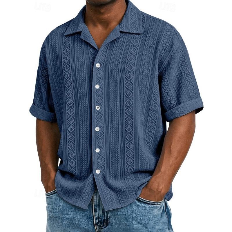 Men's Shirt Texture Button Down Shirt Jacquard Shirt Black White Light Green Navy Blue Purple Short Sleeve