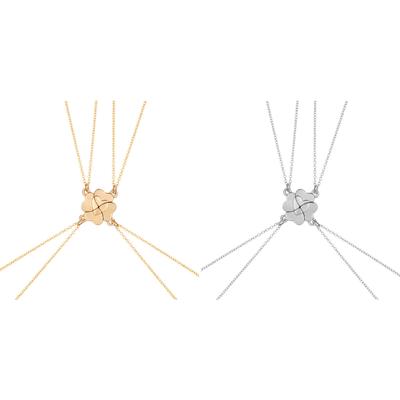 4 Piece Four Leaf Clover Stitching Necklace Magnet Stone BFF Friendship Heart Pendant Chain Choker Necklace Jewelry