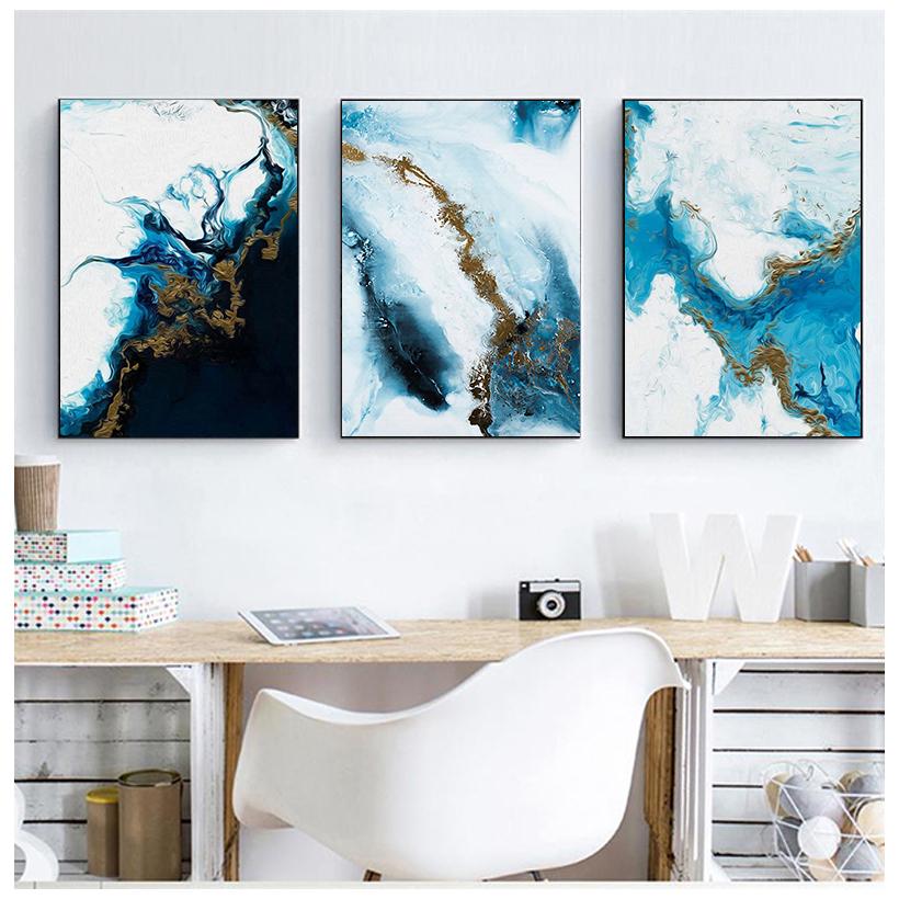 Ocean Blue Abstract Wall Art Picture Canvas Painting Poster Print Decor Wall Art Pictures Living Room Decoration Frameless