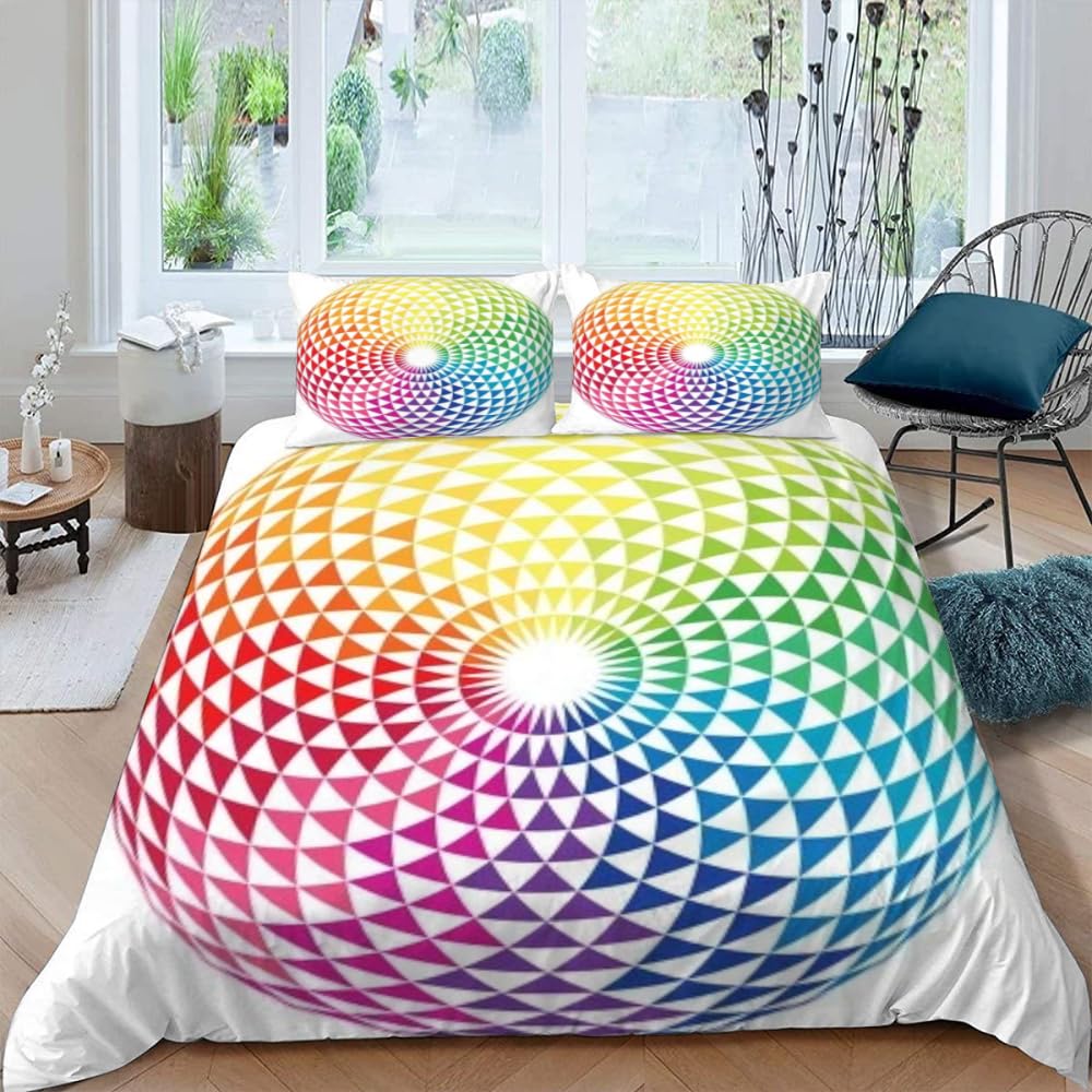 Visual Space Bedding Set Colorful Art Comforter Cover Rainbow Gradient Duvet Cover Optical Illusion Bedspread Cover Full King