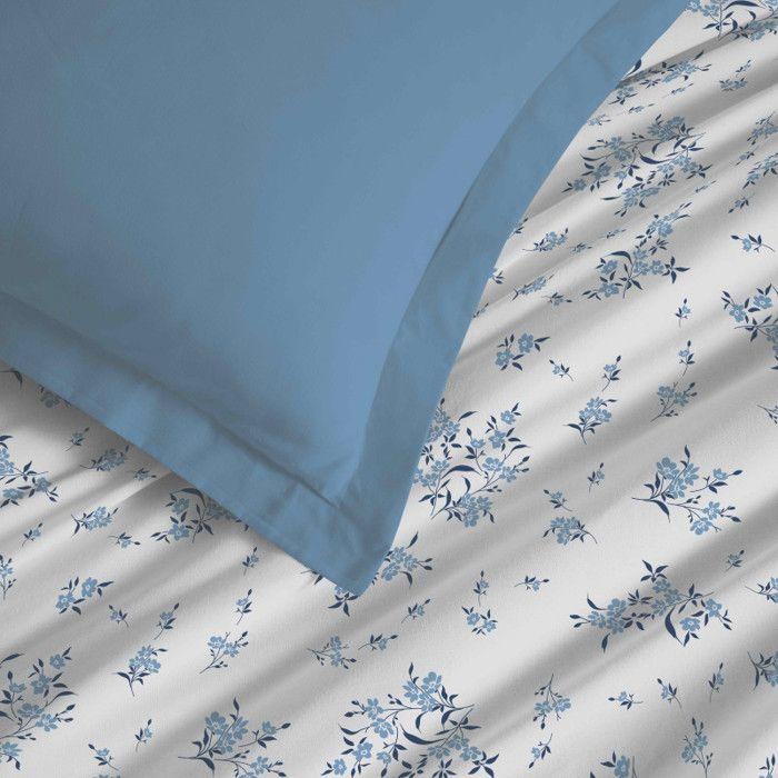 Parure de draps 4 pièces "Vanessa" pour lit 160 x 200 cm "Grande largeur" Louise Bleu