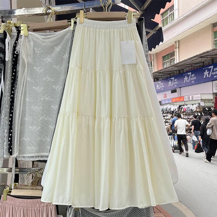 Women's Summer 2024 Pink A-Line Skirt - French Gentle Style, Long & Flowy