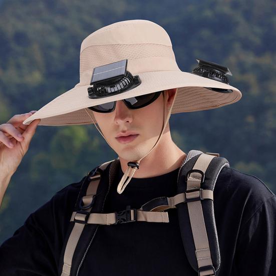 Outdoor Hat with Dual Power Supply Fan Summer Wide Brim Sun Hat Cooling Fishing Hiking Sun Protection Hat