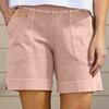 Women's Cotton Linen Shorts Elastic Waist Baggy Short Pants with Pockets Casual Knee-Length Summer Shorts