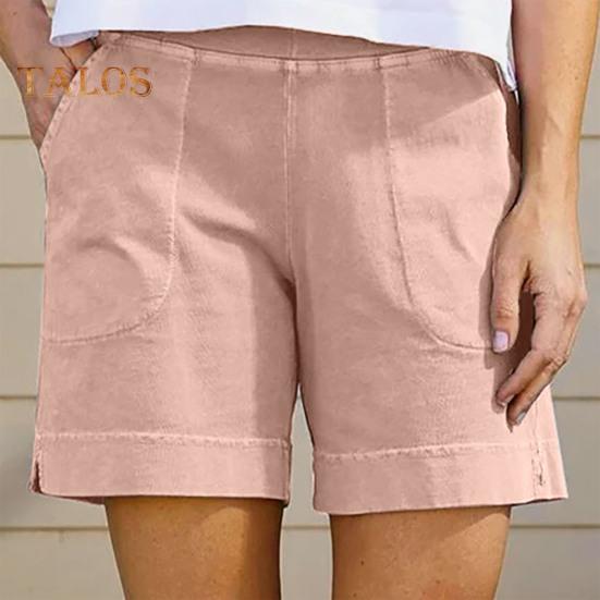 Women's Cotton Linen Shorts Elastic Waist Baggy Short Pants with Pockets Casual Knee-Length Summer Shorts