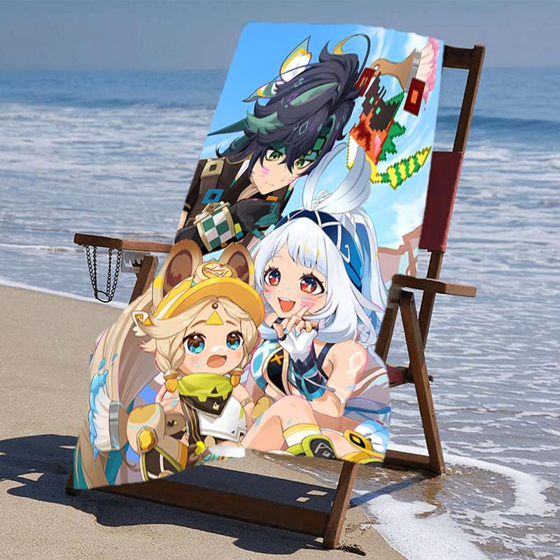 Proof Beach Towel with a Genshin Impact Characters Pattern - Soft,absorbent,quick-drying,machine Washable - Perfect for Swimming,camping,bathing