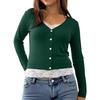 2025 Versatile V-neck Button Ribbed Lace Patchwork Long Sleeve Women's Top