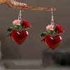 New Sweet Romantic Simulation Pink Red Rose Flowers Heart-shaped Acrylic Dangle Earrings for Women Valentine's Day Jewelry Gifts