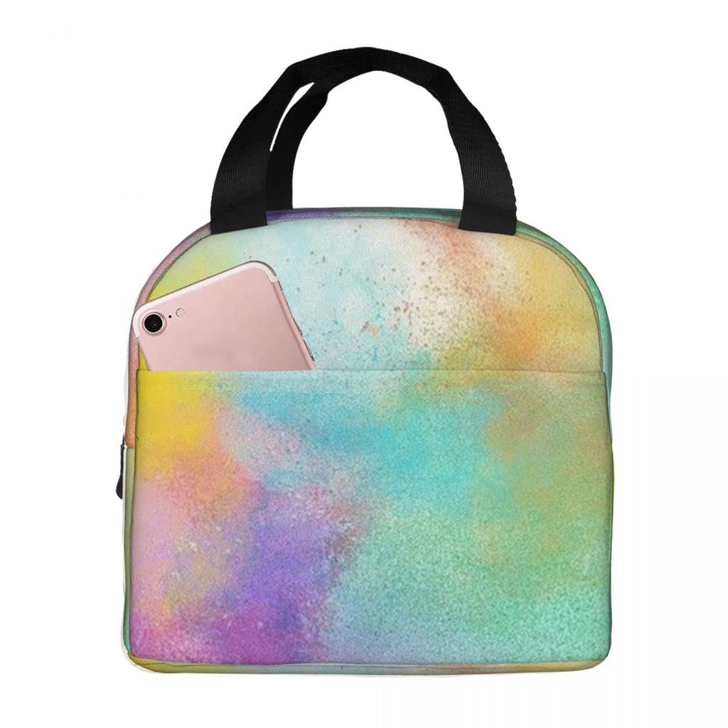 Blunt Color Mist Watercolor Pattern Insulated Lunch Bag for Women Children Leakproof Food Boxes Thermal Lunch Box Tote