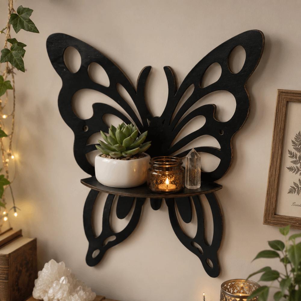 Hollowed Out Butterfly Shaped Shelf Wall-Mounted Artistic Display Shelf Home Decor Decorative Wall Bracket Farmhouse