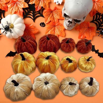 Halloween Samt Kürbis Set Künstliche Kürbis Dekorationen Herbst Kürbis Schaumstoff Ornamente für Zuhause Feiertagsdekorationen