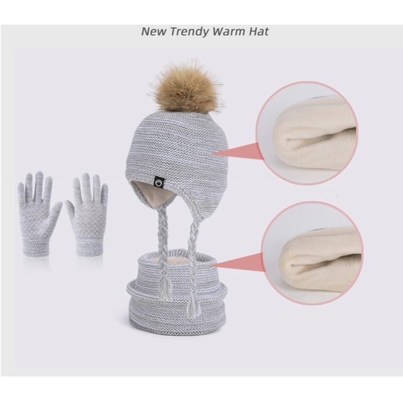 Winter Boys and Girls Baby Children's Hat, Scarf, Gloves, Three Piece Set, Outdoor Velvet Warm Ear Protection, Knitted Yarn Hat