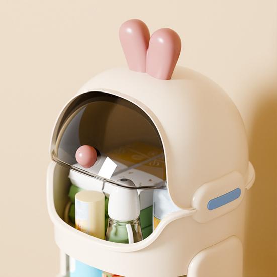 Yousheng Kids Toy Storage Organizer with Wheels And Top Lid Space Duck/Rabbit Design Stackable Rolling Cart for Baby Nursery Playroom Bedroom