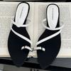 Fashion Summer Narrow Band Belt Buckle Design Women Sandals Fashion Pointed Toe Metal Decoration Slide Sandals Comfortable Beach Shoes