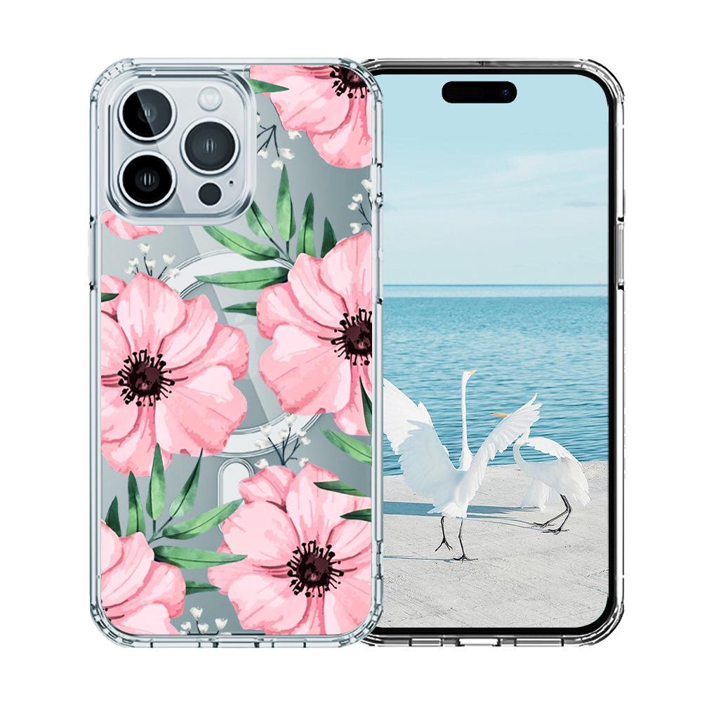 

Совместимо с iPhone 16E: Чехол TPU + PC с фиолетовым цветочным магнитным узором iPhone 14 Pro