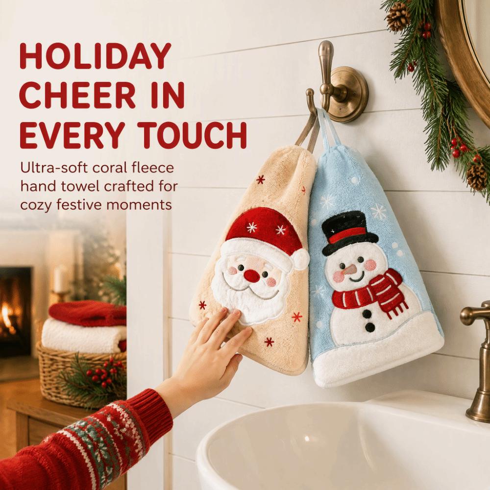 Water Absorption Christmas Hand Towels Coral Fleece Cleaning Dishcloths Xmas Decor