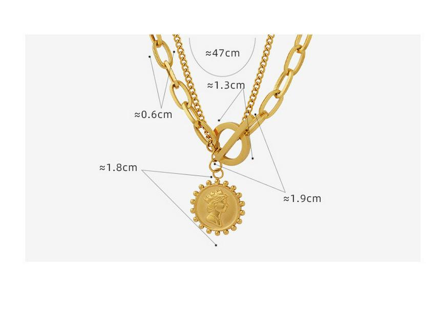 European Style 18K Gold Plated Titanium Steel Queen Portrait Double Layer Necklace
