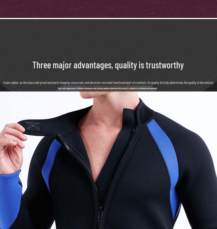 3mm Front Zipper One-Piece Wetsuit for Diving, Surfing & Swimming - Cold Protection Warm Suit