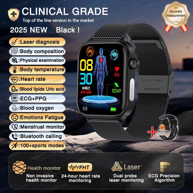 2025 New ECG+PPG AI Health Diagnose Smart Watch Men Women Clock Blood Lipid BP Uric Acid Heart Rate Tracker