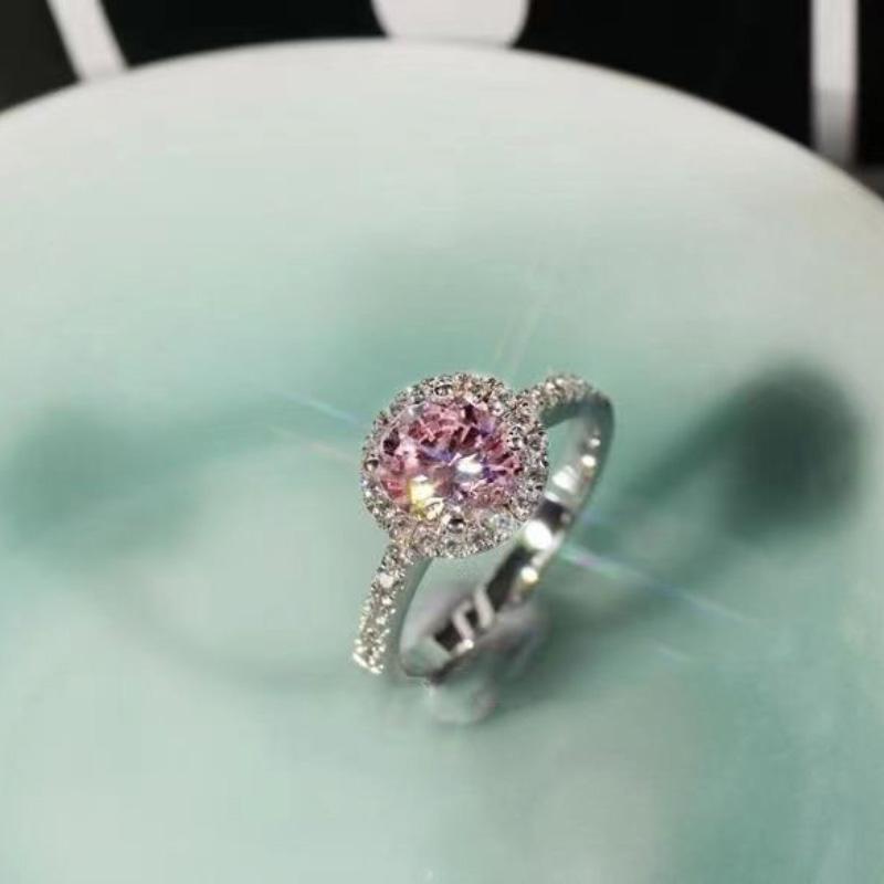 Romantic  Inlaid Pink Diamond Engagement Ring Gemstone Rings for Women Fashionable and Elegant Wedding Jewelry Adjustable