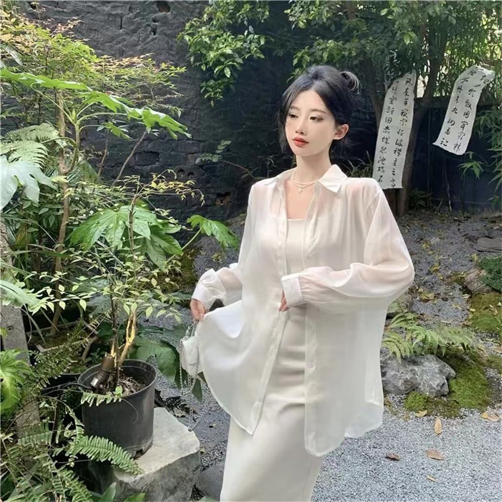 EDREES Long Sleeve Sheer Fashionable Summer Lightweight and Cute UV Sun Relaxed Stylish for Commuting and School Women's Blouse/Cardigan, Top, Top,