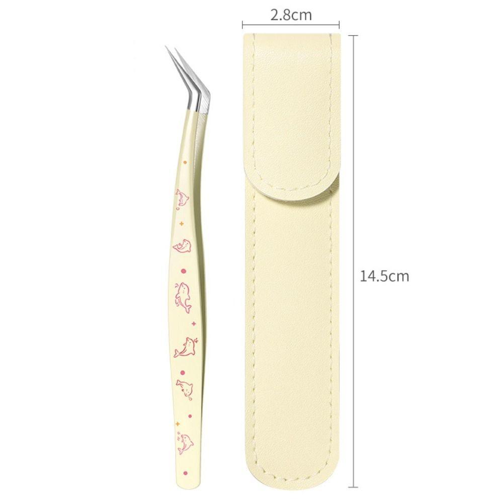 Stainless Steel False Eyelash Tweezers Anti-static With Leather Case Lashes Extension Tweezer High Precision Cartoon