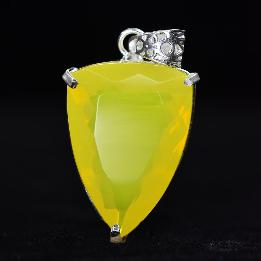 CERTIFIED 76.2 Ct Yellow Opal 925 Sterling Silver A Grade Fancy Gemstone Pendant MY-PD-121-NS