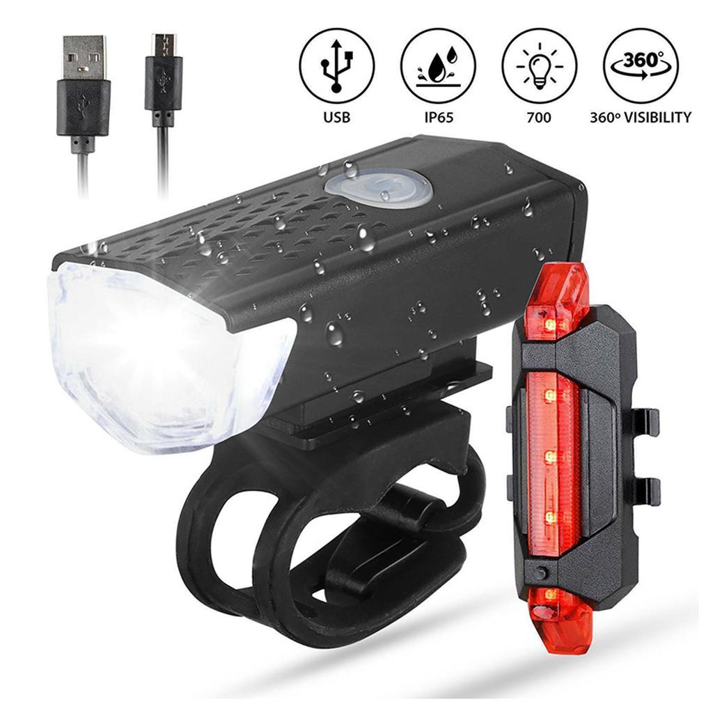 Bicycle Headlights Taillights Set USB Charging Warning Intelligent Sensing Light Cycling
