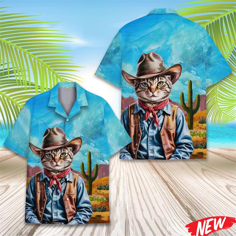 

Men New Animal Graphic Lapel Shirts Street Beach Oversized Short Sleeve Button Blouse S