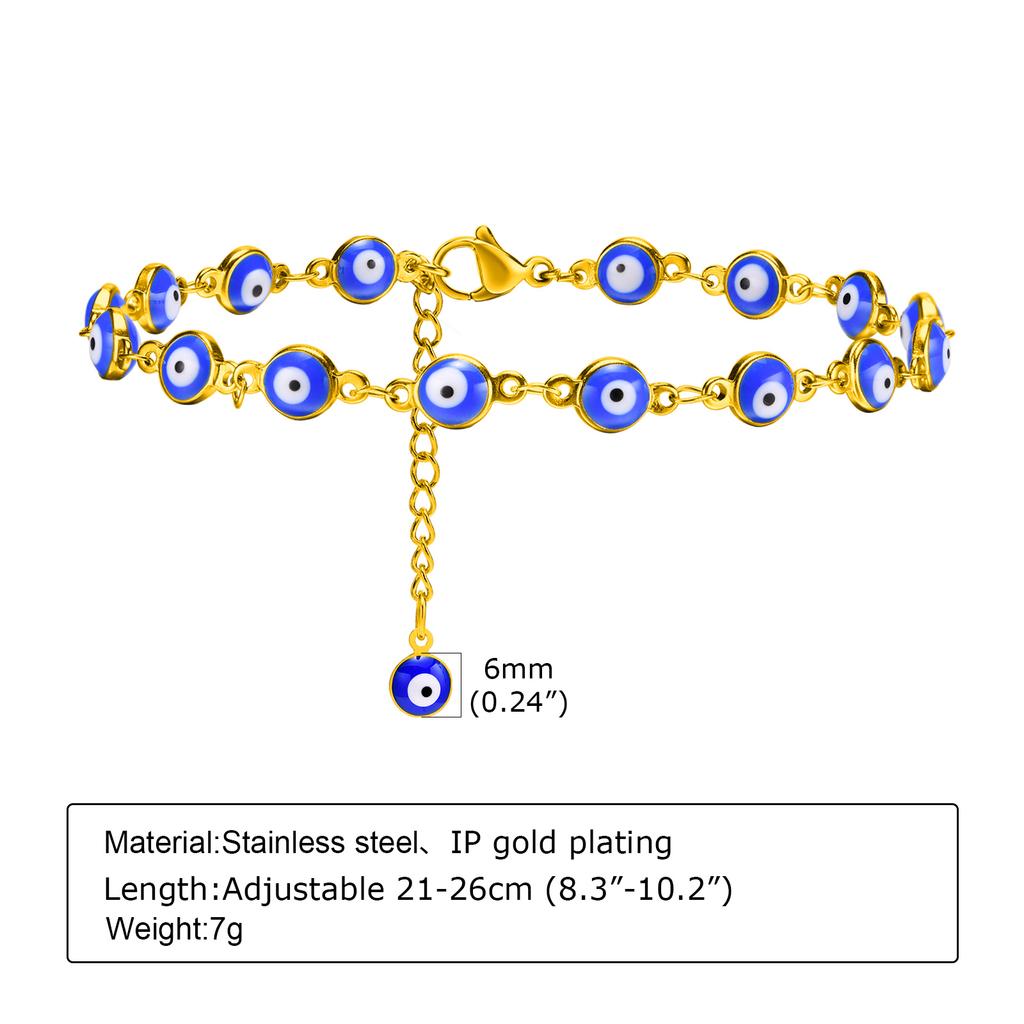 Vnox Vintage Evil Eye Anklets For Women,Religious Metal Enamel Beads Chain Bracelets Ankle Chain, Adjustable Steel Foot Jewelry