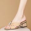 2025 Summer New Slippers Women's Fashion Middle Heel Soft Leather Bag Feet Sandals Versatile Thick Heel Sandals