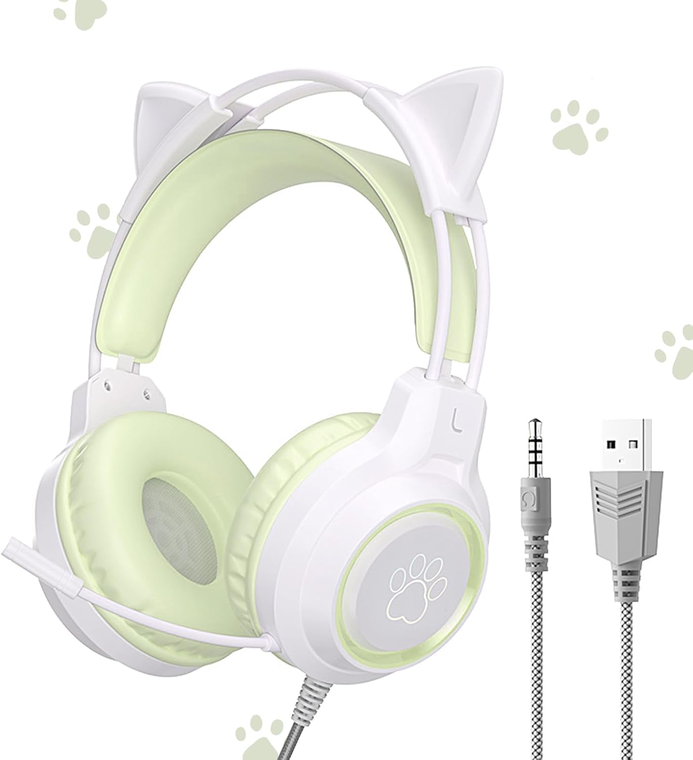 

YIK TUNG Игровые проводные наушники с кошачьими ушками, динамики 40 мм с RGB, USB, мягкие защитные, хороший звук, регулируемые, совместимые с языком, новые японские