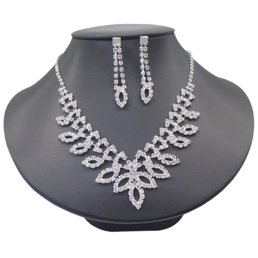Bridal Jewelry Set Silver Claw Chain Rhinestone Ladies Necklace Earrings Set Wedding Jewelry Banquet Dress Necklace