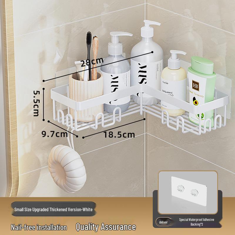 Non-Drill Wall-Mounted Bathroom Shelf: Double-Layer Movable Storage for Toiletries