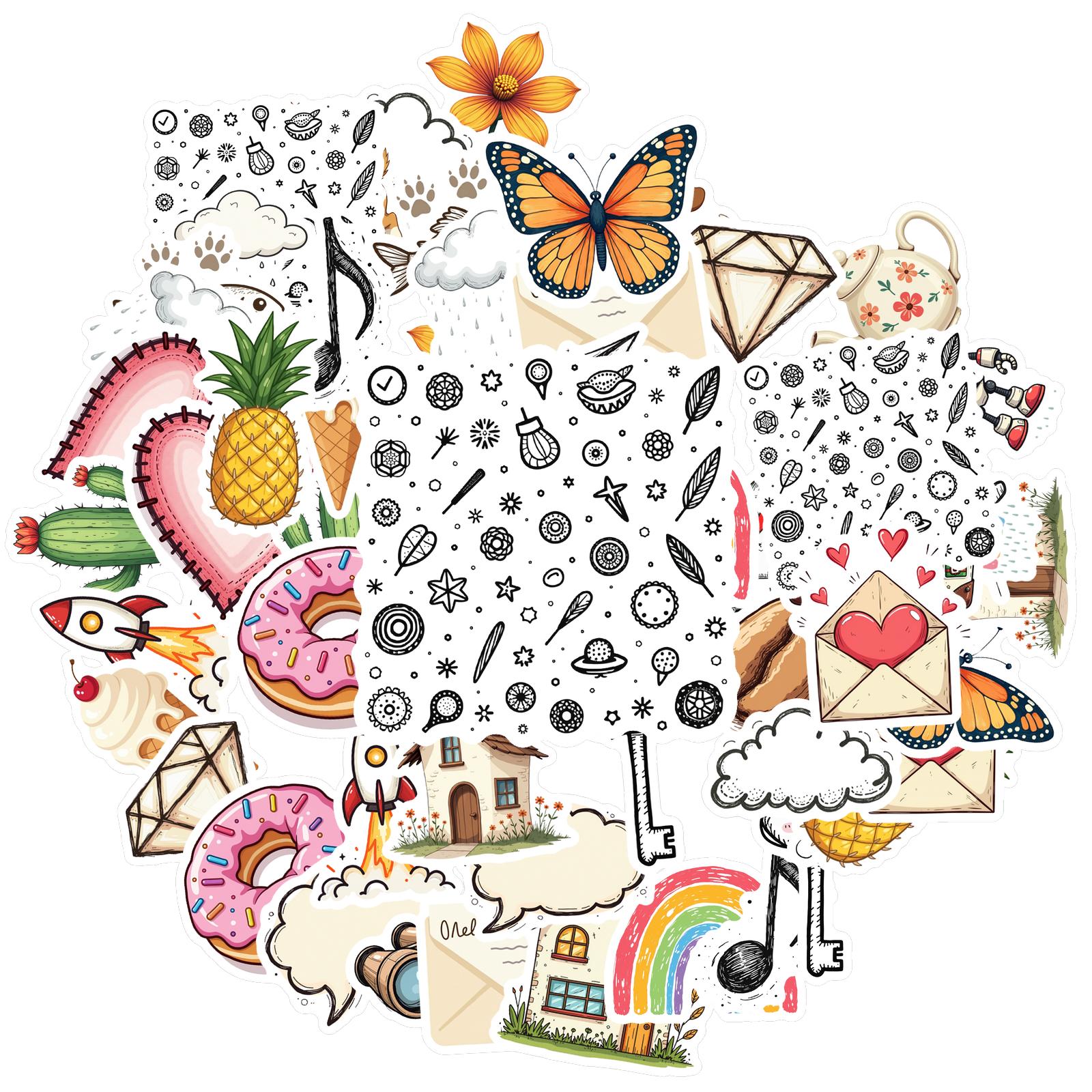 

35-70pcs Aesthetic Decorative Stickers Cute Stationery Sticker Pack Decals For Phone Scrapbook Skateboard Suitcase Graffiti