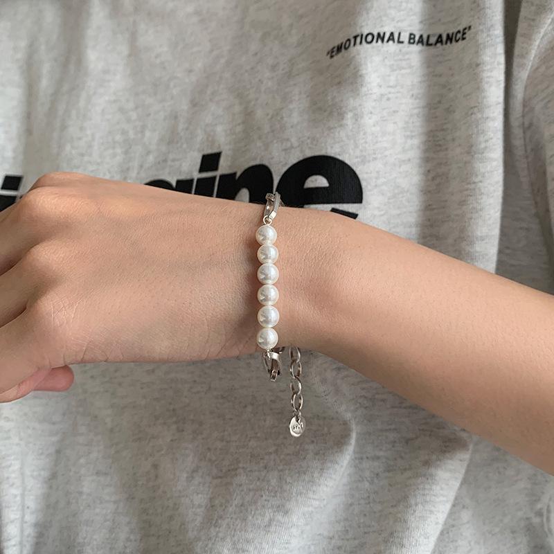 Retro Korean-Style Pearl Choker Necklace – Geometric Collarbone Chain for Women Electroplated Thai Silver