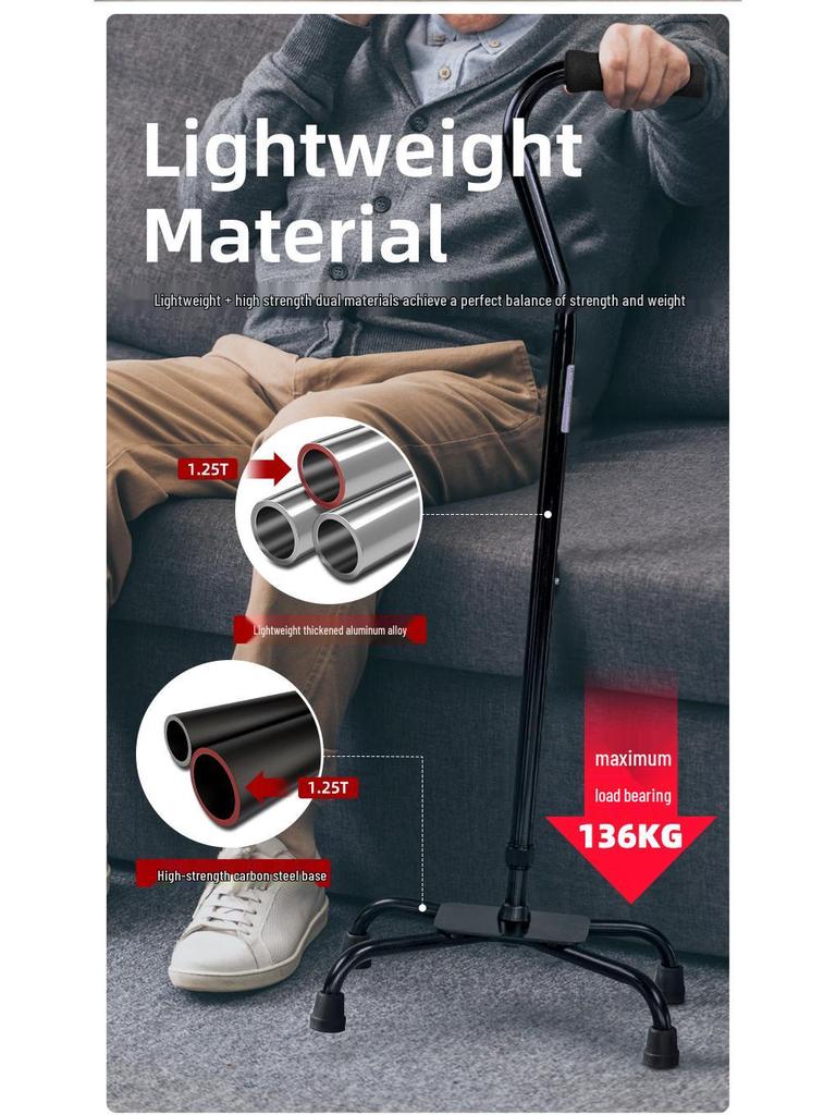 HEPO Aluminum Alloy Quad Cane: Adjustable Height, Four-Legged Support for Seniors