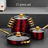 Stainless Steel Non-Stick Pot, Gold-Plated Handle, Double Bottom, Soup Pot, Milk Pot, Frying Pan Combination Set, 12 Pcs
