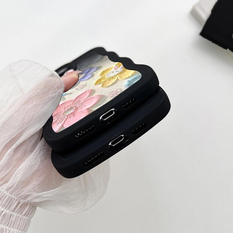 Flowers Soft Wave Shape Phone Case For Realme C53 C55 Redmi Note 12 Note 11 Pro Samsung S23 Ultra A53 A52 Vivo V23e Y35 Y02 IPhone Tecno Spark Cover