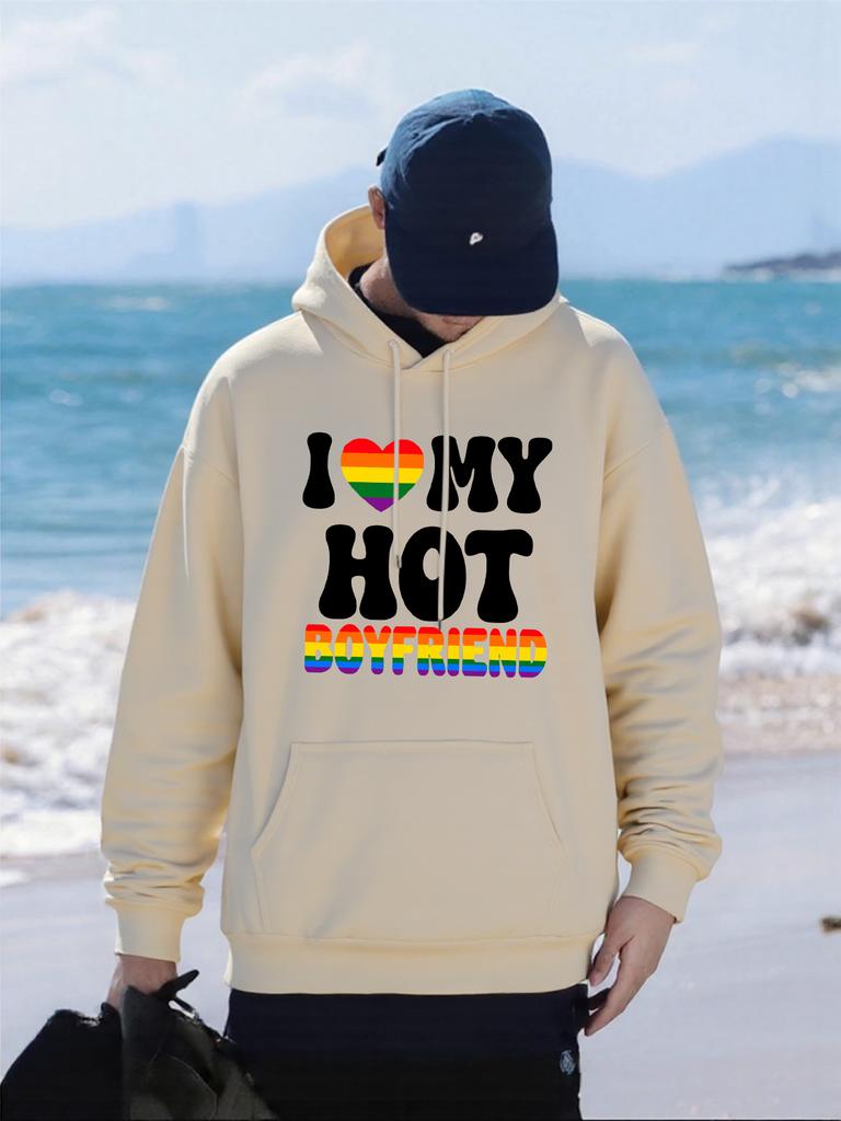 I Love Hot Boyfriend Printing Men Hoodies Casual Loose Sportswear Vintage All-Match Clothes Fleece Autumn Man Streetwear