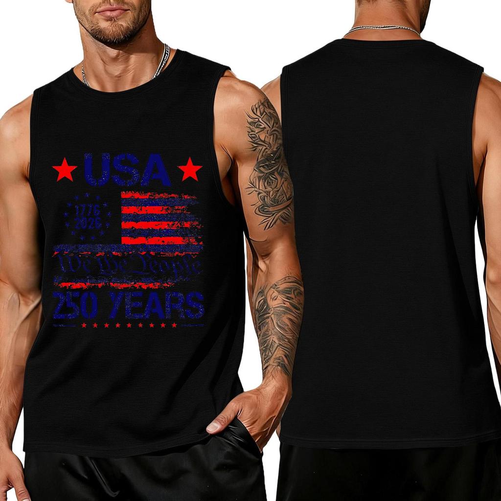 Independence Day Flag Printed Sleeveless Shirt, Men's Loose Casual Daily Summer Tank Top