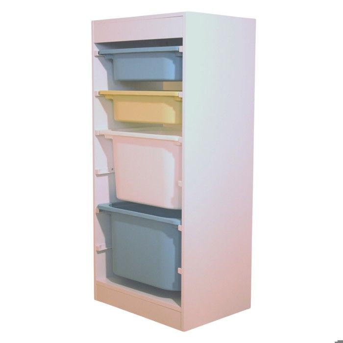 Meuble de rangement enfant GINGER HOME – étagère blanche avec 4 bacs amovibles, meuble Montessori jouets et livres